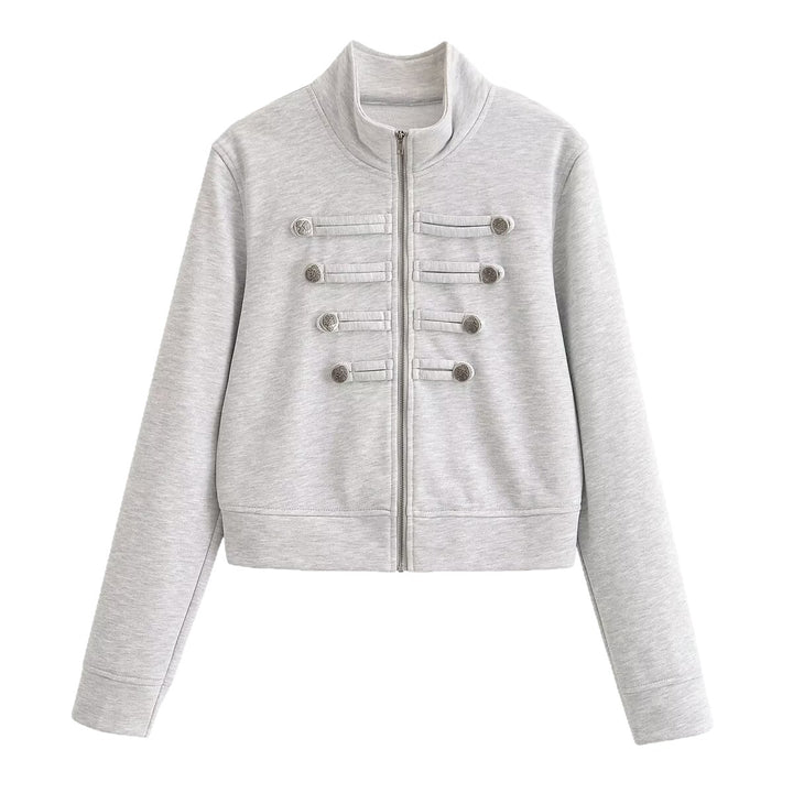 Damen Kurzjacke aus Sweat mit Stehkragen und dekorativer Military-Passe Drune