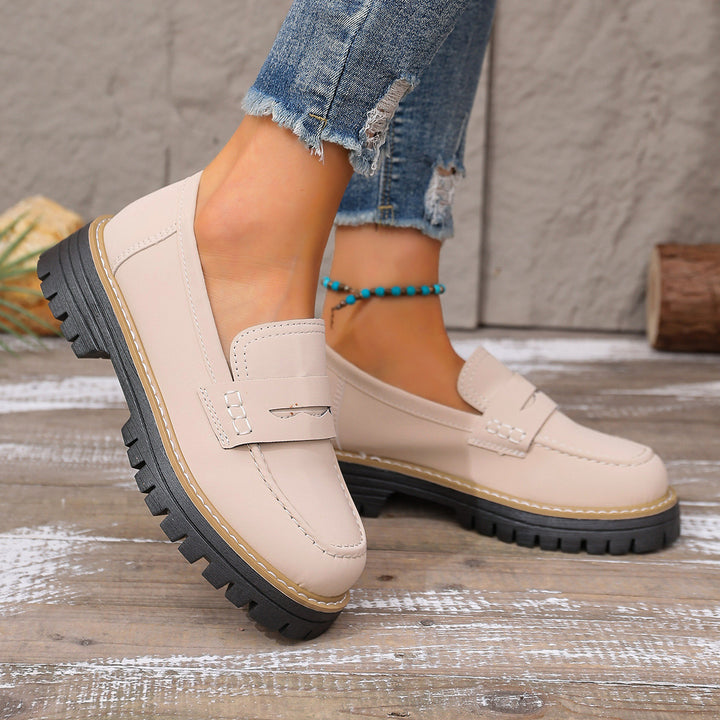Damen lässiger Chunky-Loafer mit grober Profilsohle gepolstertem Komfortfußbett und dekorativem Steg Drune