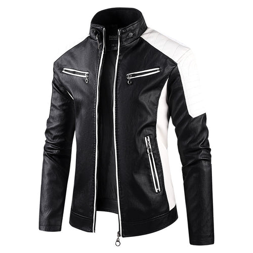 Herren Sportliche Kunstlederjacke mit hohem Kragen Drune