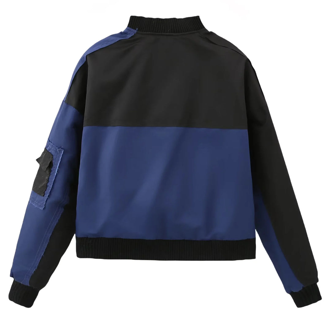 Damen nan urbaner Bomberjacke mit Kontrastpaneelen, Oversize-Silhouette, Front- und Ärmeltaschen Drune
