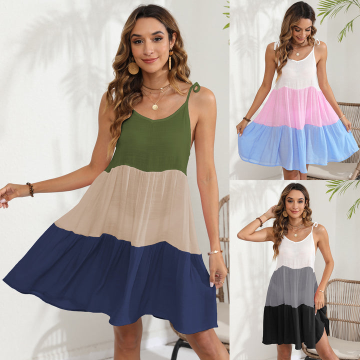 Damen luftiges Sommerkleid mit tiefem V-Ausschnitt und fröhlichem Farbverlauf Drune