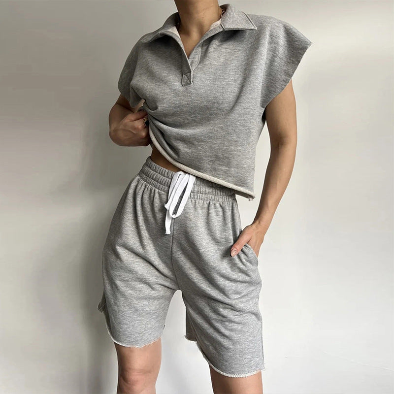 Damen lässiges Poloshirt und kurze Sweatshorts Set Drune