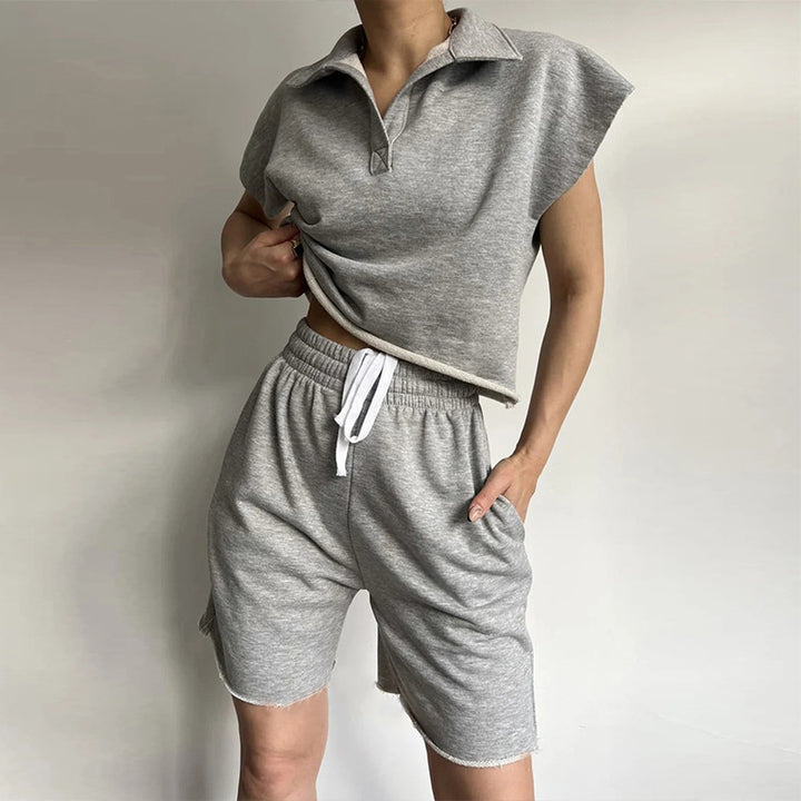 Damen lässiges Poloshirt und kurze Sweatshorts Set Drune