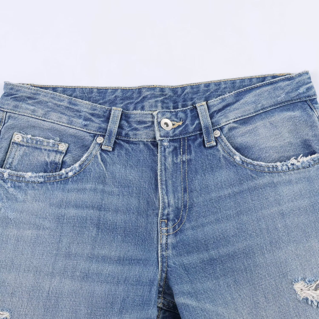 Damen Flared Jeans mit Destroyed-Effekten und Fransenabschlüssen Drune