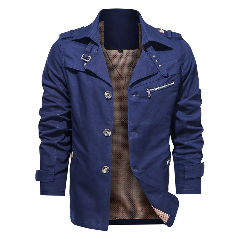 Herren Kurzer Trenchcoat im Utility-Fieldstil mit Stehkragen und Reißverschluss-Brusttasche Drune
