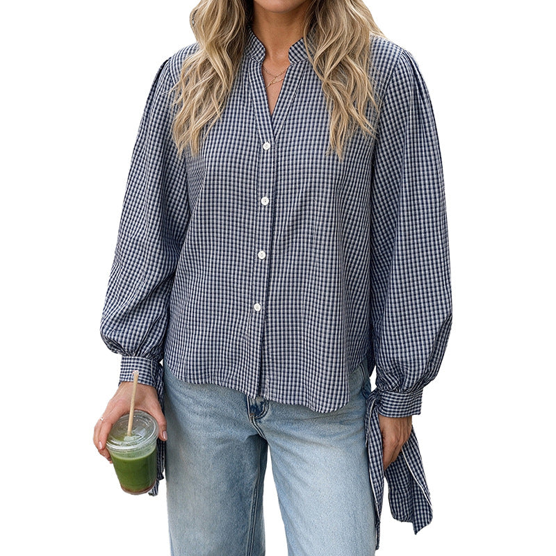 Damen Modische Bluse mit Rüschendetails und Knopfverschluss Drune
