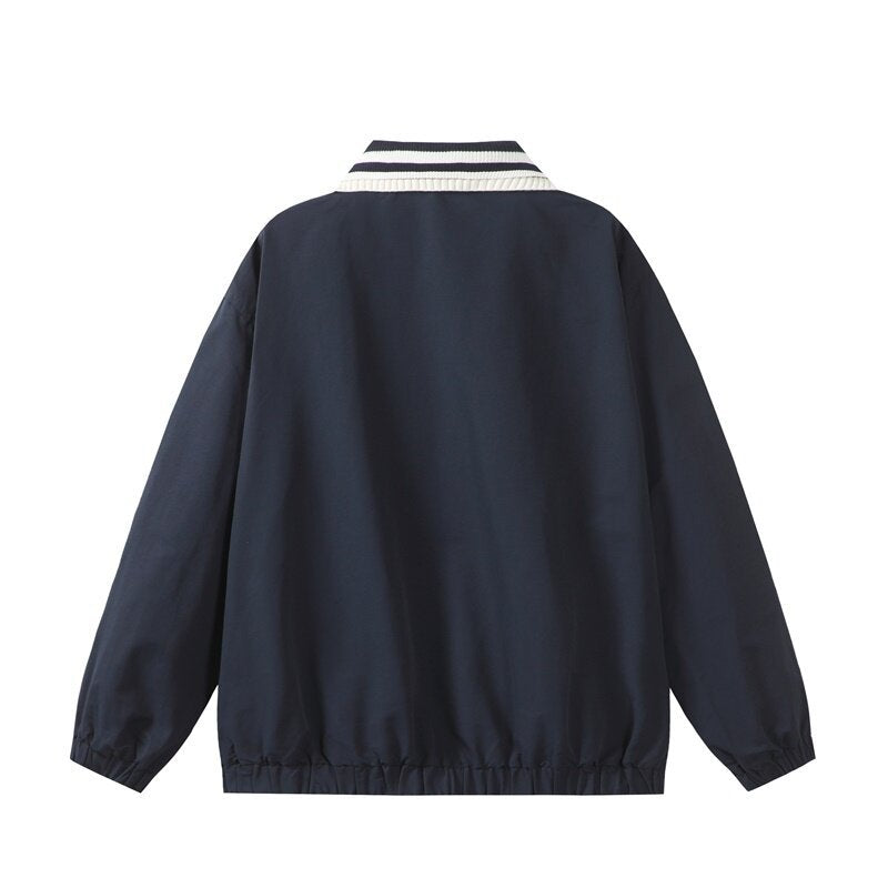 Herren Leichte Harrington‑Style Bomberjacke mit gestreiftem Rippkragen und Druckknopf‑Taschen Drune
