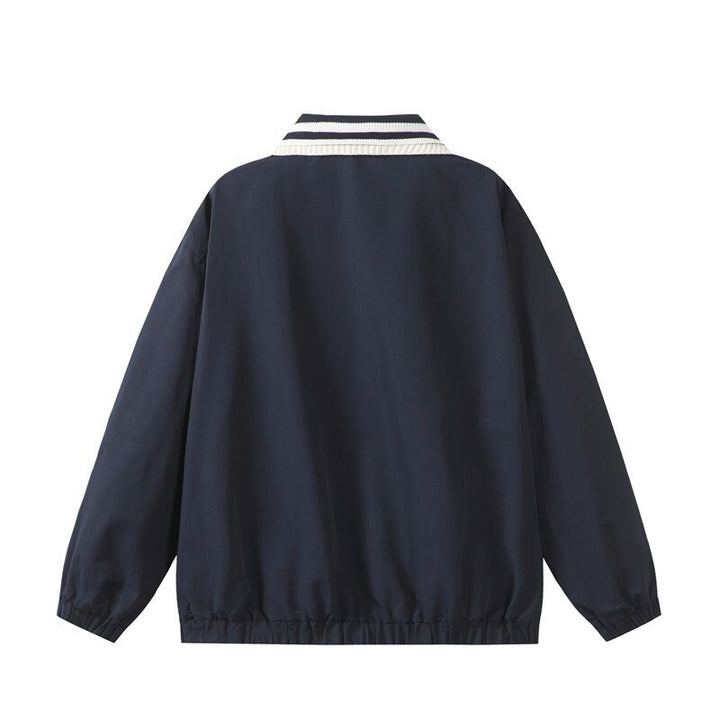 Herren Leichte Harrington‑Style Bomberjacke mit gestreiftem Rippkragen und Druckknopf‑Taschen Drune