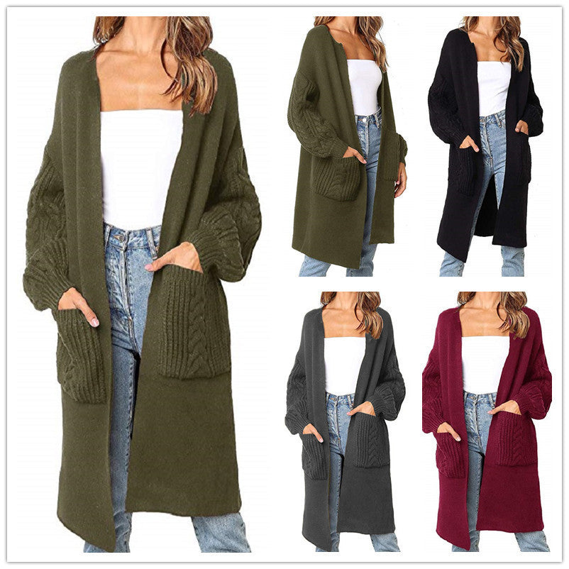 Damen Großer Strickcardigan mit Zopfmuster und praktischen Taschen Drune