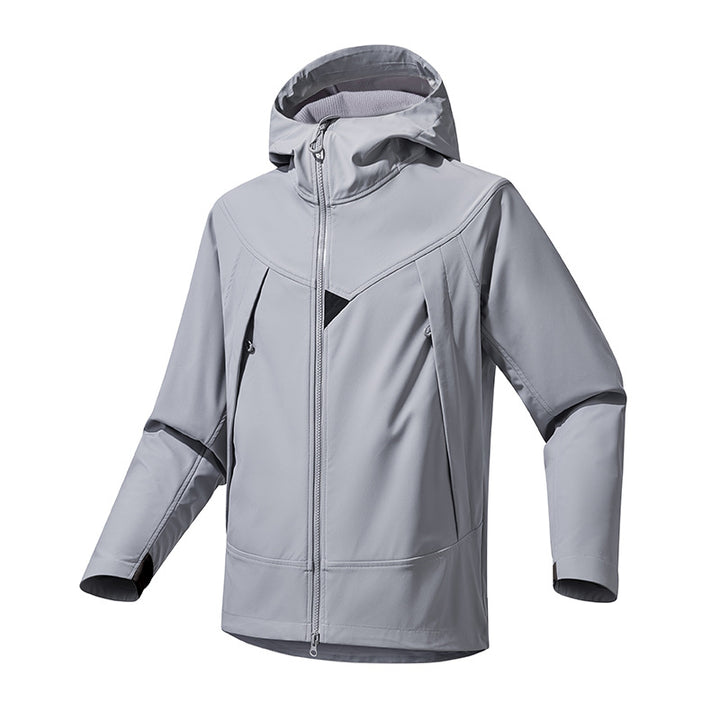 Herren Technische Softshell-Outdoorjacke mit Kapuze winddichtem Stretch und Zwei-Wege-Reißverschluss Drune