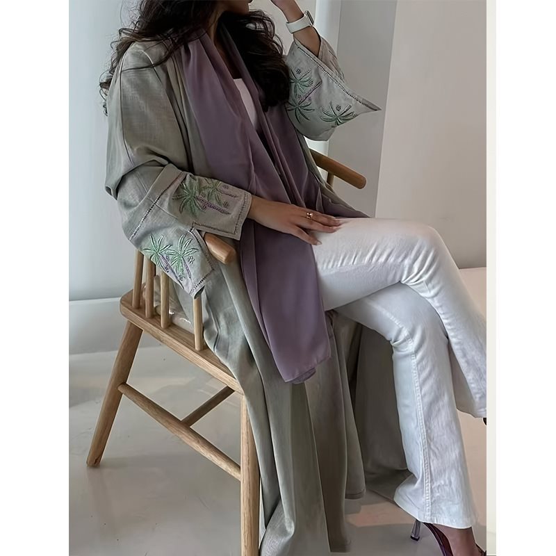 Damen elegante Kaftan-Jacke mit kunstvollen Stickdetails Drune