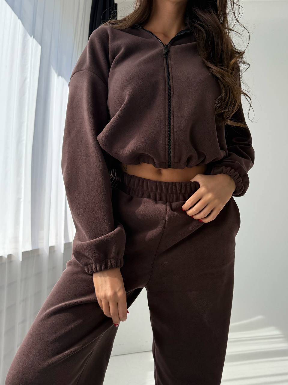 Damen komfortables Fleece-Lounge-Set mit hohem Bund Drune