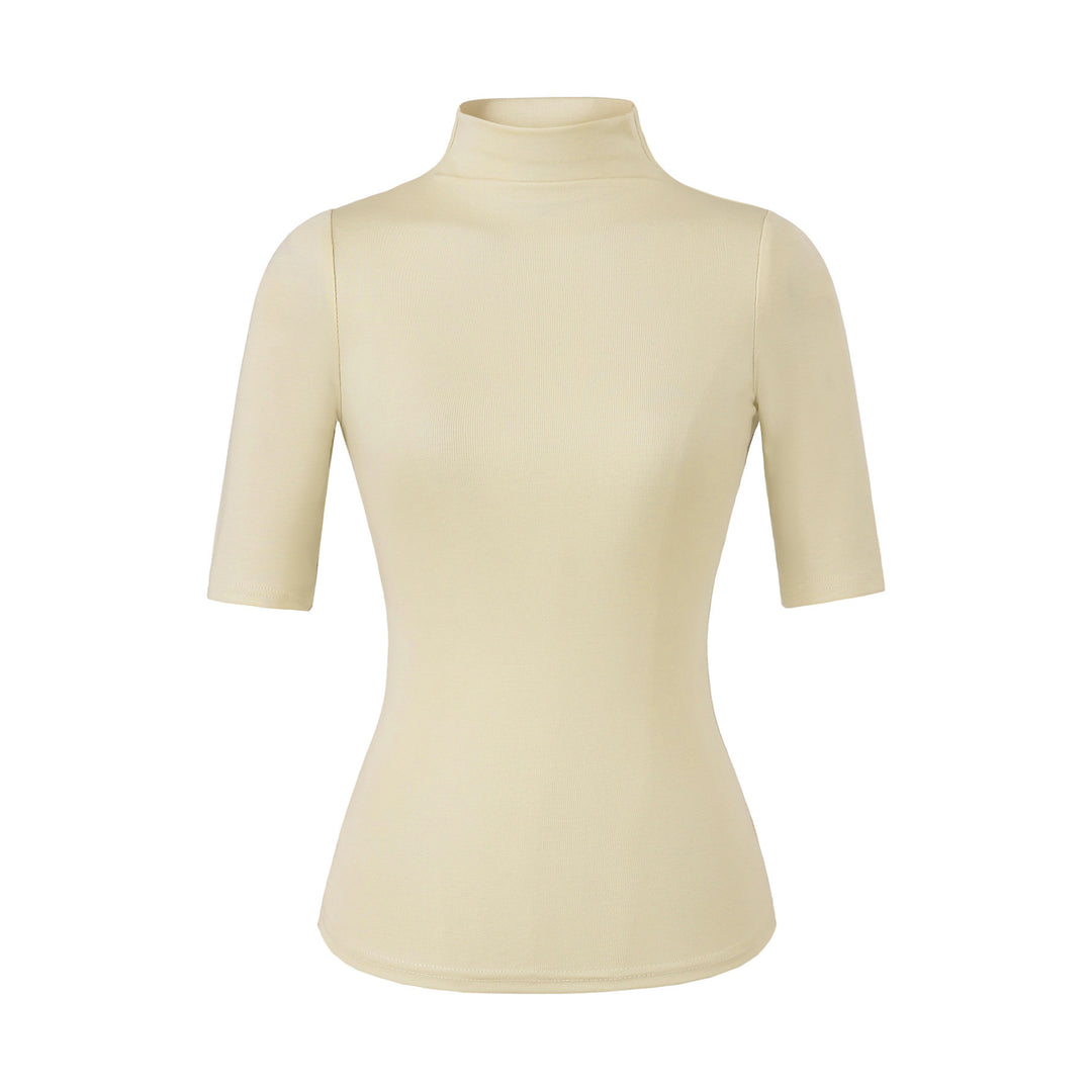 Damen Figurbetontes Stehkragen-Shirt mit halblangen Ärmeln Drune