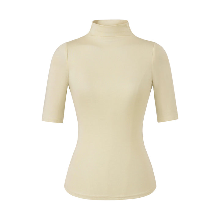 Damen Figurbetontes Stehkragen-Shirt mit halblangen Ärmeln Drune