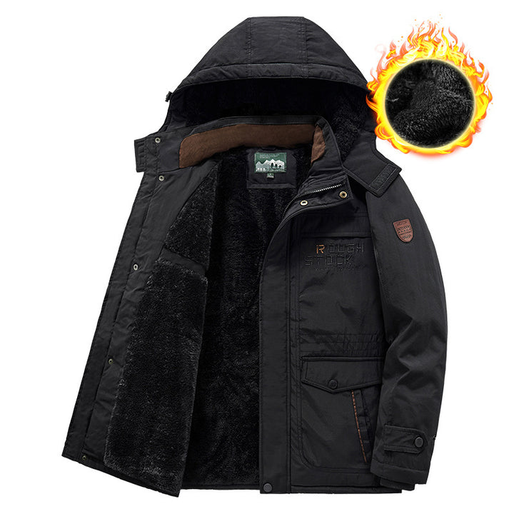 Herren Isolierter Fieldparka mit durchgehendem Plüschfutter, Kapuze und Multifunktions‑Taschen Drune