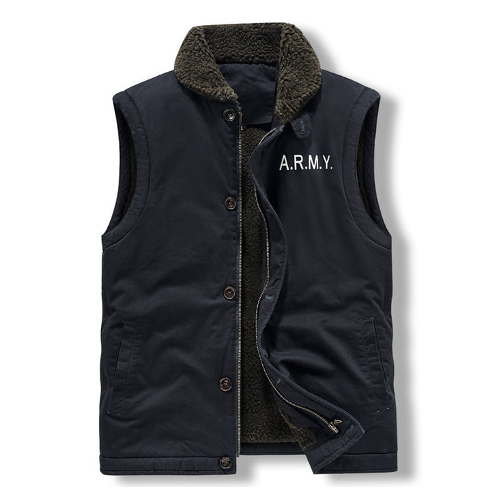 Herren gefütterte Canvas‑Weste mit Teddyfleece‑Innenlage, Zweiwege‑Reißverschluss und Knopfleiste Drune