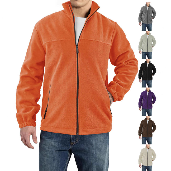 Herren nan warme Fleecejacke mit Reißverschluss, Stehkragen und Reißverschlusstaschen Drune