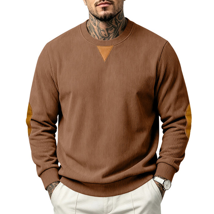 Herren Rundhals-Sweatshirt mit feiner Rippstruktur und Ellbogen‑Patches Drune