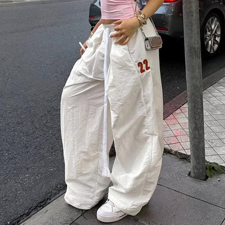 Damen Weite Leinenhose mit hohem Elastikbund, Kordelzug und legerem Palazzoschnitt Drune
