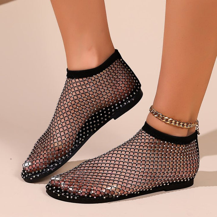 Damen Strick-Netz-Ballerinas mit Schmucksteinbesatz und sockenähnlichem Schaft Drune