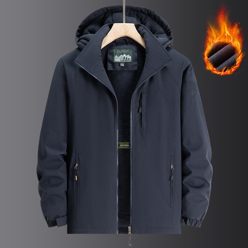 Herren Wetterfeste Softshelljacke mit durchgehendem Fleece-Innenfutter, verstellbarer Kapuze und winddichter Membran Drune
