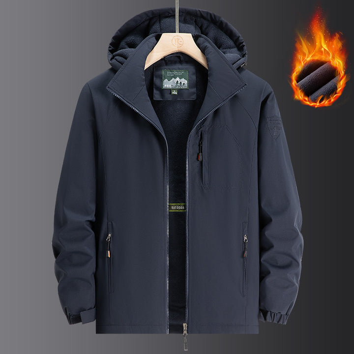 Herren Wetterfeste Softshelljacke mit durchgehendem Fleece-Innenfutter, verstellbarer Kapuze und winddichter Membran Drune
