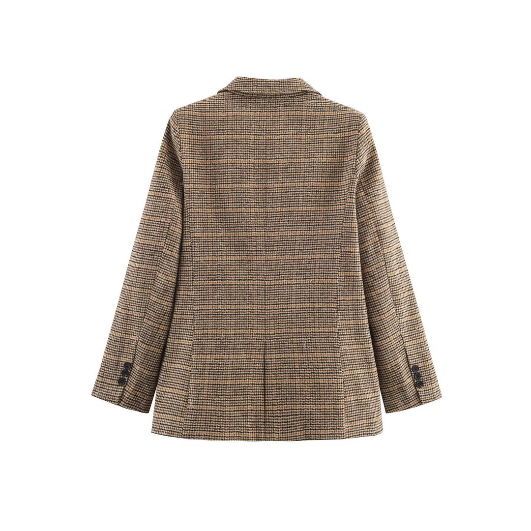 Damen nan taillierter Glencheck-Blazer mit Reverskragen und aufgesetzten Pattentaschen Drune