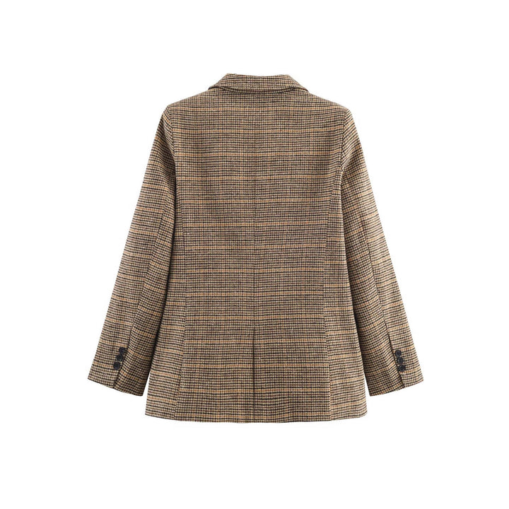 Damen nan taillierter Glencheck-Blazer mit Reverskragen und aufgesetzten Pattentaschen Drune