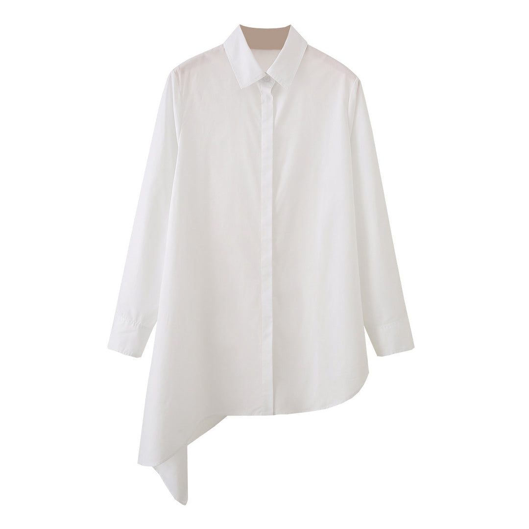 Damen Asymmetrische Oversize-Hemdbluse mit seitlichem Drape und verdeckter Knopfleiste Drune