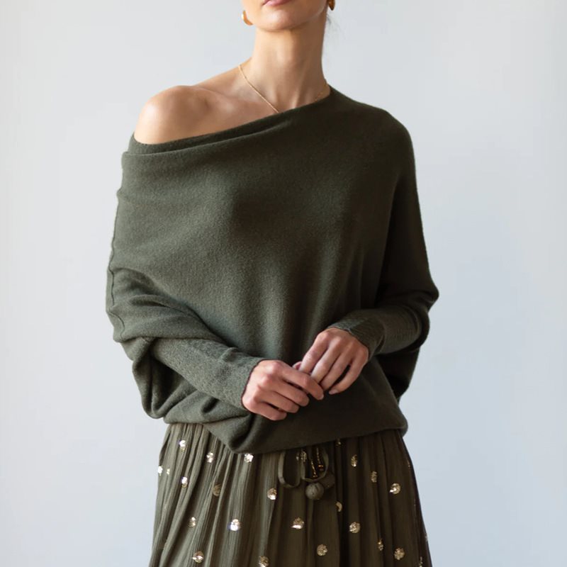 Damen lässiger Oversized Pullover mit Schulterfreies Design Drune