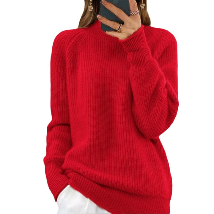 Damen nan kuscheliger Strickpullover mit Stehkragen und Rippstruktur Drune
