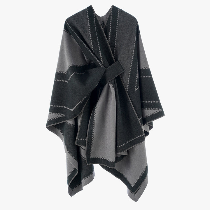 Damen Oversize-Cape aus Jacquard-Strick mit Bindeschlaufe Drune