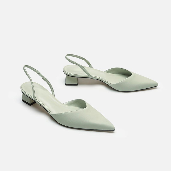 Damen Elegante spitz zulaufende Slingback-Pumps mit elastischem Fersenriemen und niedrigem Blockabsatz Drune