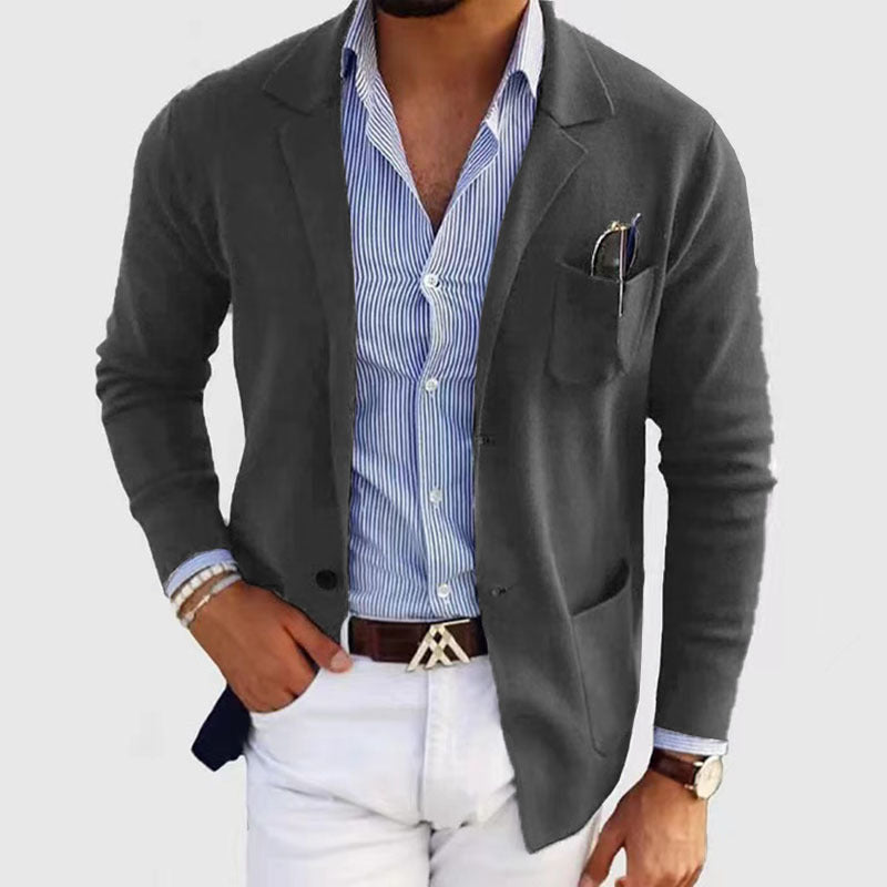 Herren lässiger Strickblazer im Sakko-Stil mit Brusttasche und aufgesetzten Taschen Drune