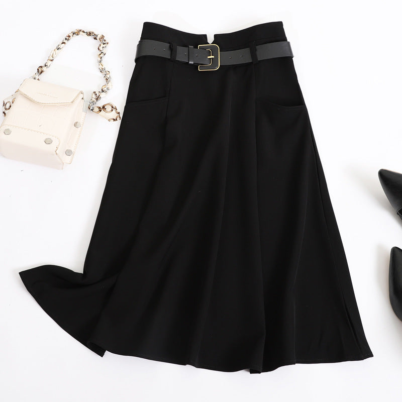 Damen nan fließender Midirock mit weitem Tellerfall hoher Taille und Ziergürtel Drune