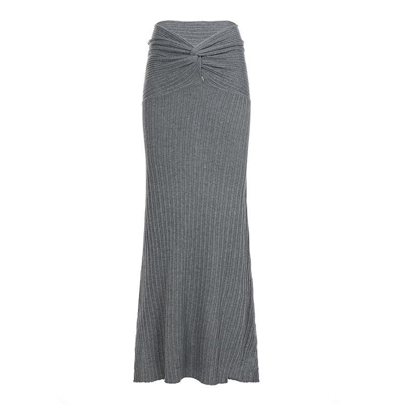 Damen Eleganter Maxirock mit raffiniertem Wickel-Design und durchgehendem Rippstrick Drune