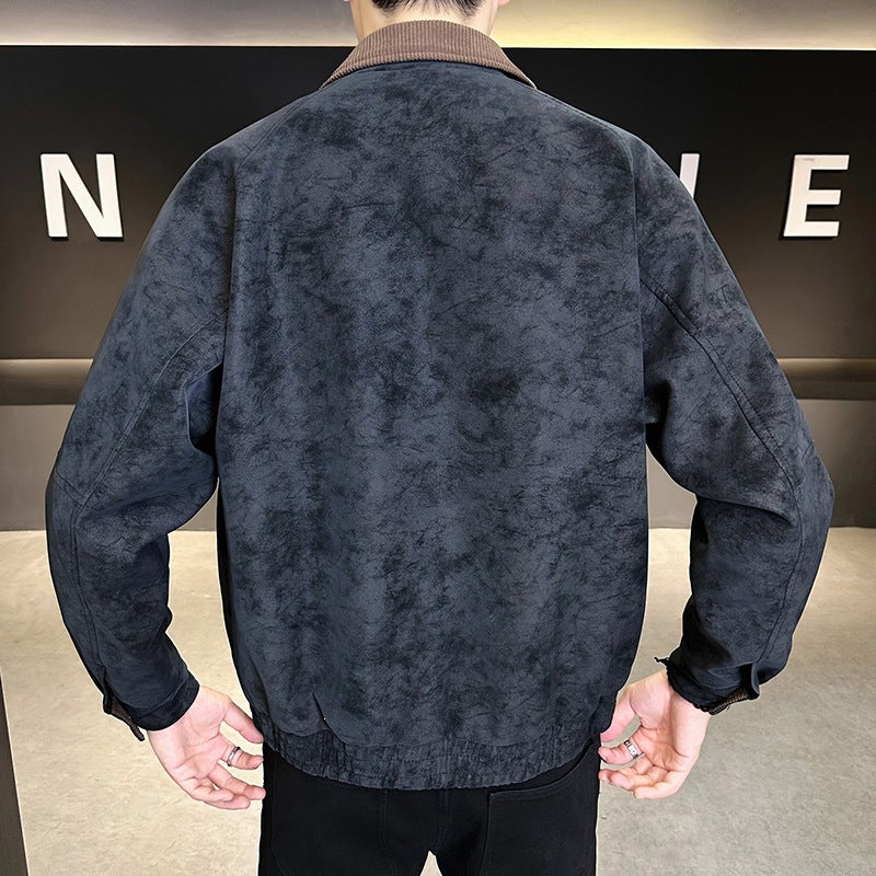 Herren Oversize Velours‑Optik Übergangsblouson mit Hemdkragen, Reißverschluss & elastischem Saum Drune