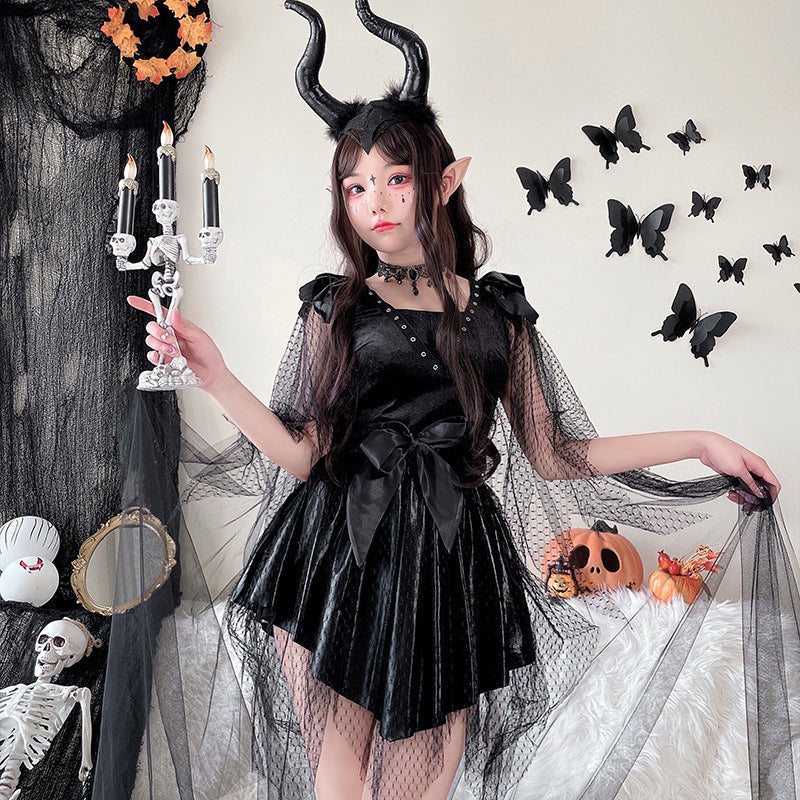 Damen verführerisches Halloween-Kostüm mit transparentem Tüll und zarten Details Drune