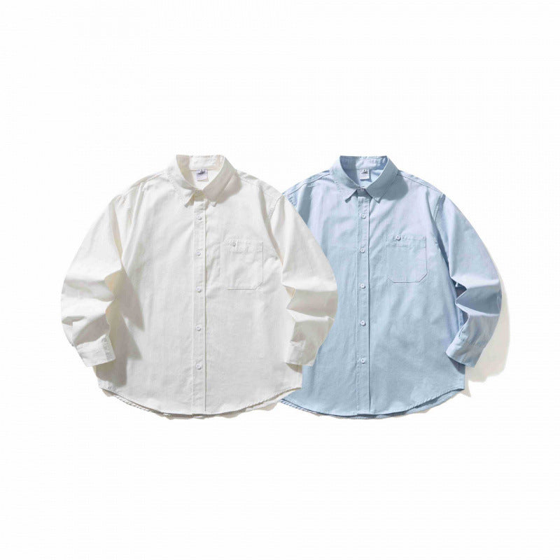 Unisex Oversize-Hemd mit Button-Down-Kragen, Brusttasche und gerundetem Saum Drune