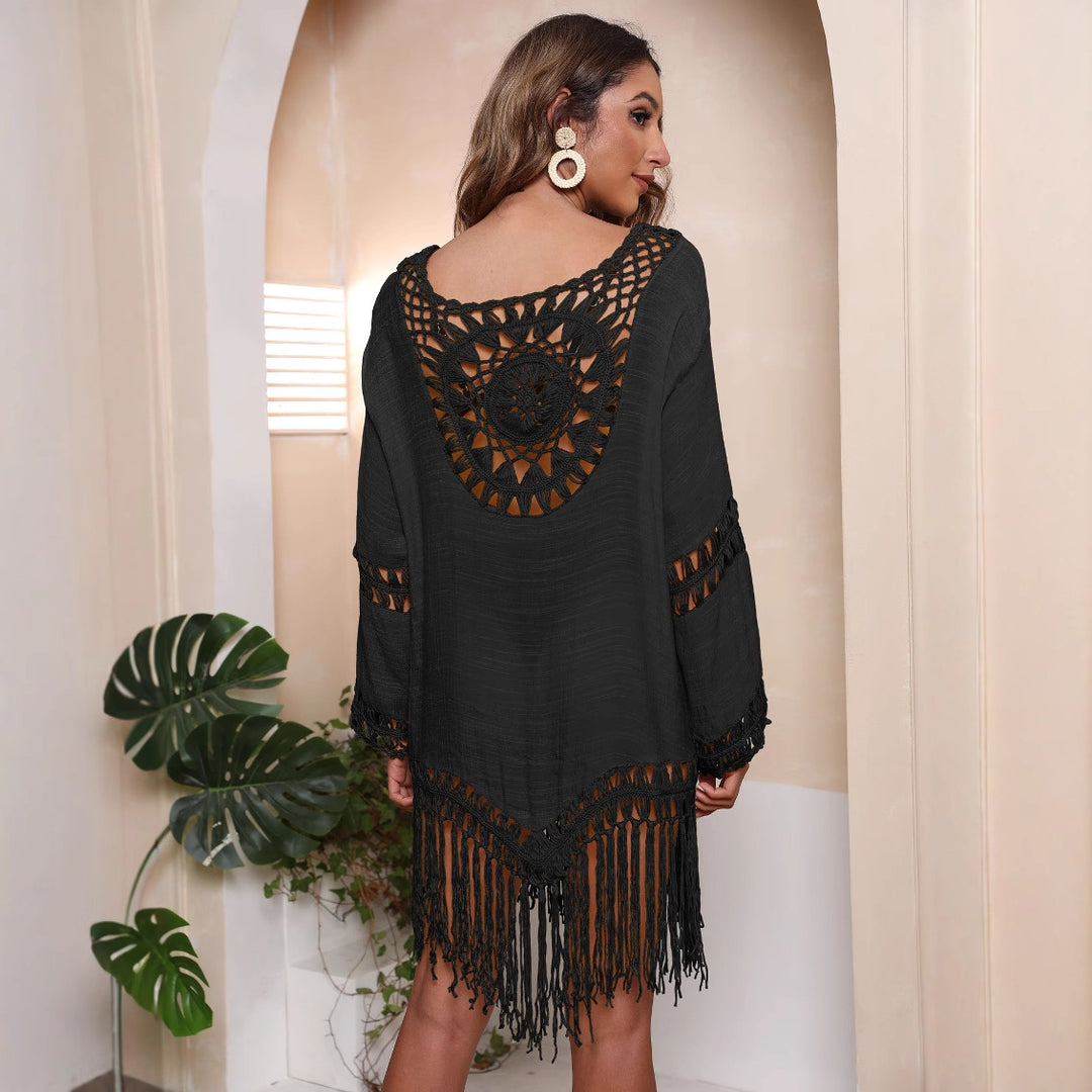 Damen Häkel-Strandkleid mit fransigen Details Drune
