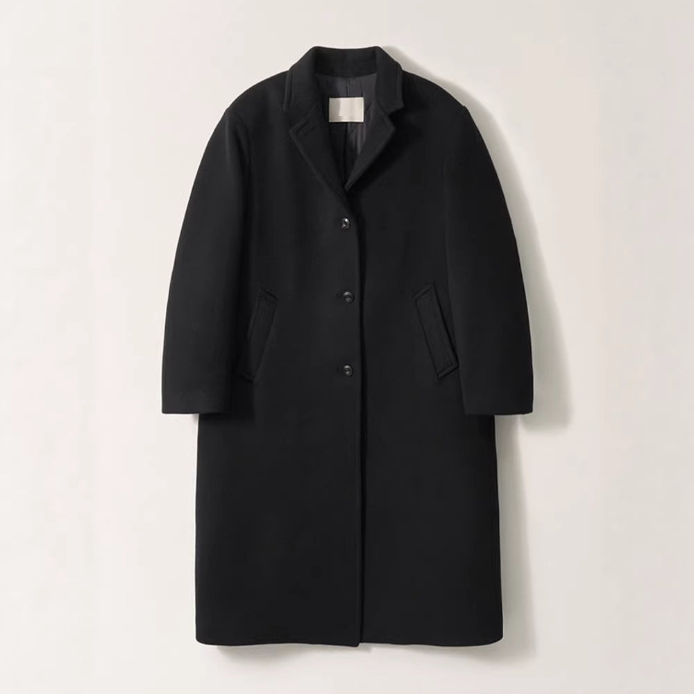 Damen eleganter, langer Mantel mit schickem Revers und aufgesetzten Taschen Drune