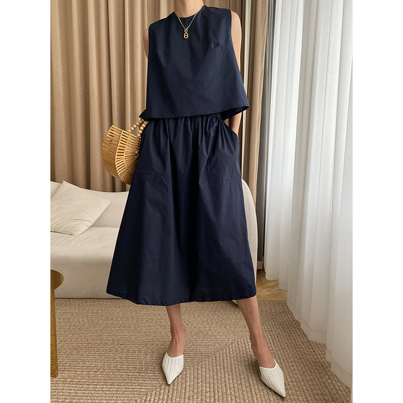 Damen elegantes Maxikleid mit Schaufelausschnitt und elastischem Bund Drune