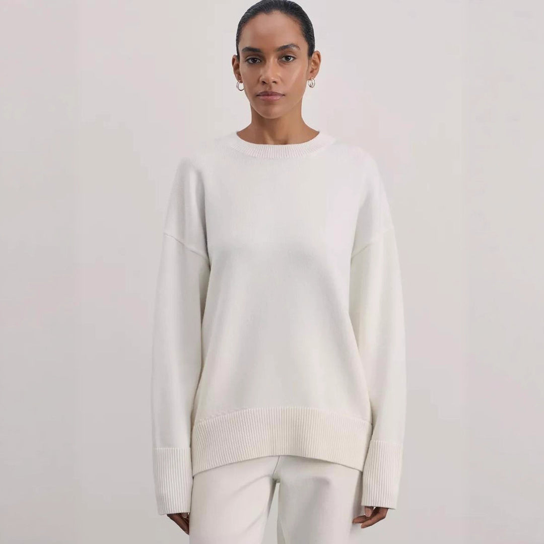 Damen Bequemer und eleganter Strickpullover mit überschnittenen Schultern und Rippenbündchen Drune
