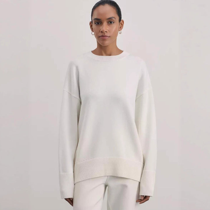 Damen Bequemer und eleganter Strickpullover mit überschnittenen Schultern und Rippenbündchen Drune