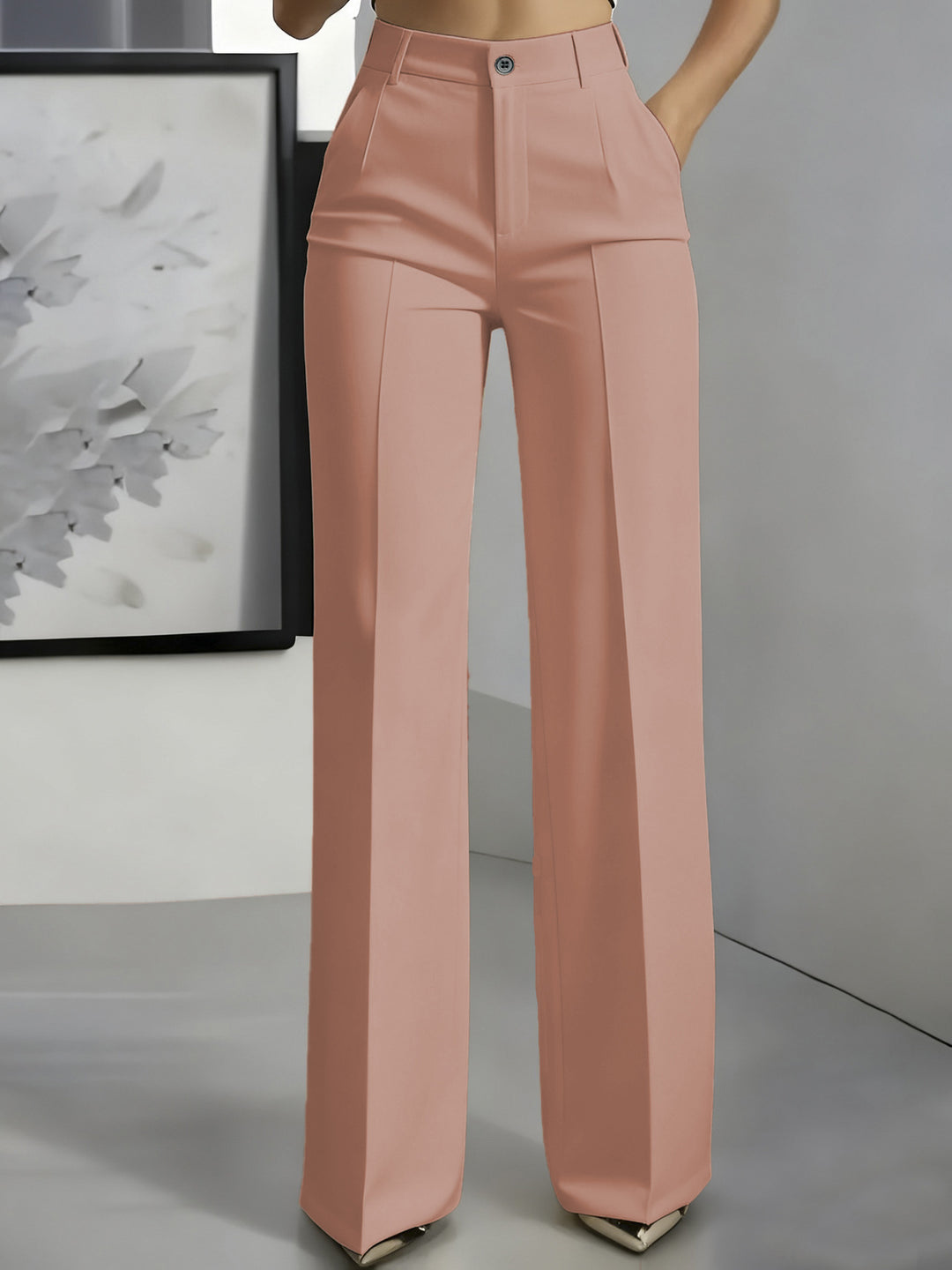 Damen Hochtaillierte Palazzo-Hose mit Bügelfalte und Eingrifftaschen Drune