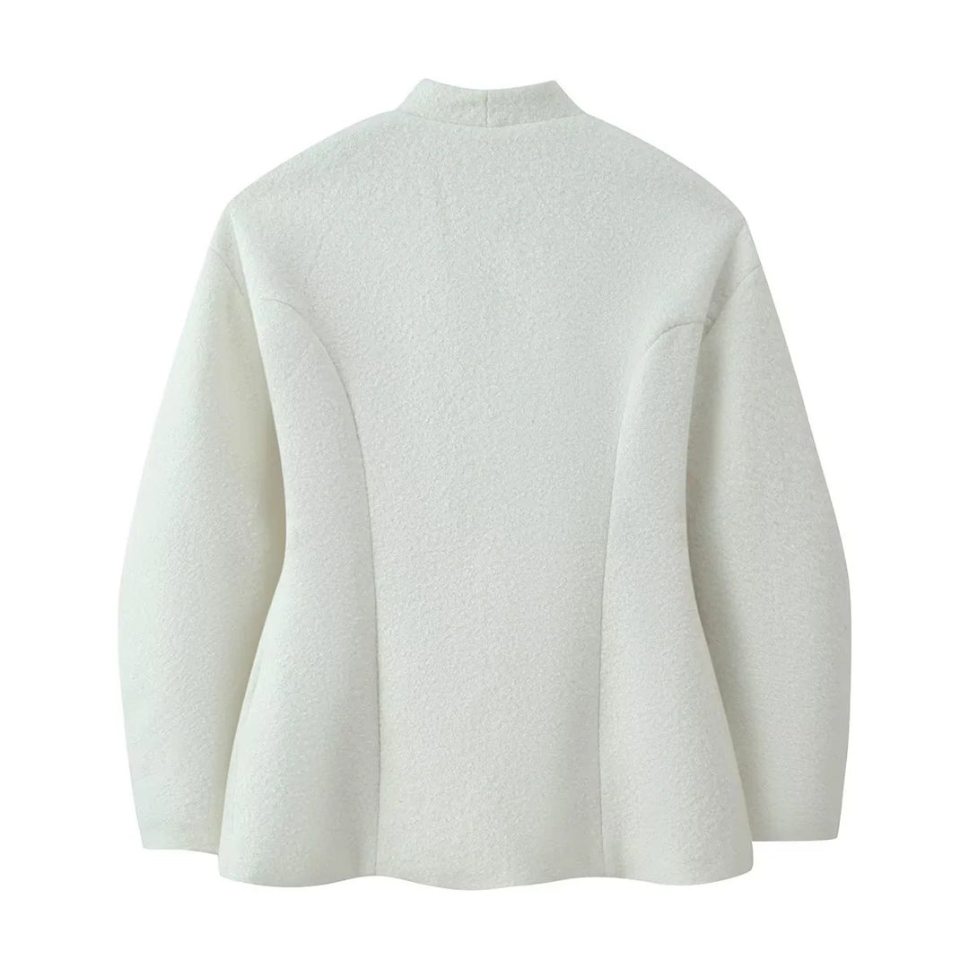 Damen nan kastige Bouclé-Kurzjacke mit offener Front und Pattentaschen Drune