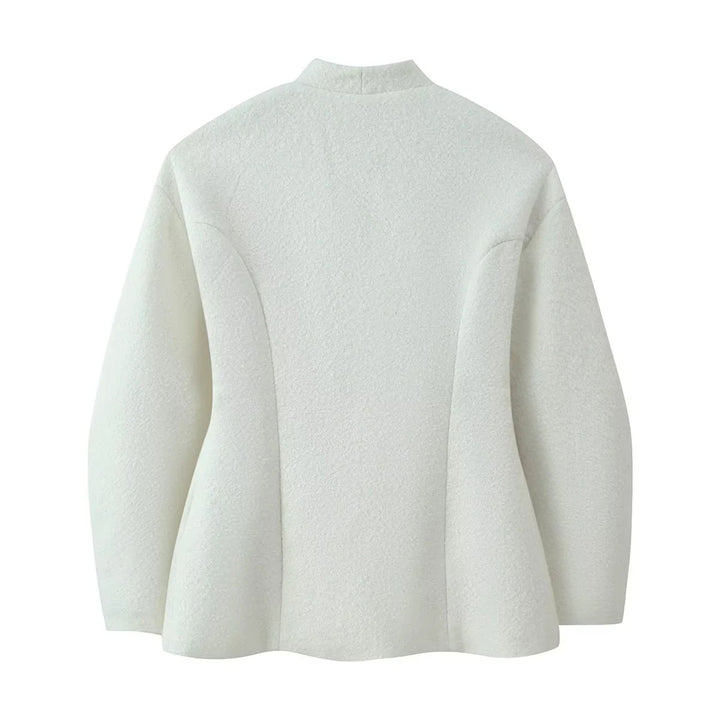 Damen nan kastige Bouclé-Kurzjacke mit offener Front und Pattentaschen Drune
