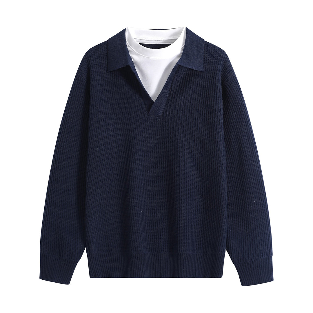Damen Grobstruktur-Pullover mit Polokragen und V-Ausschnitt Drune