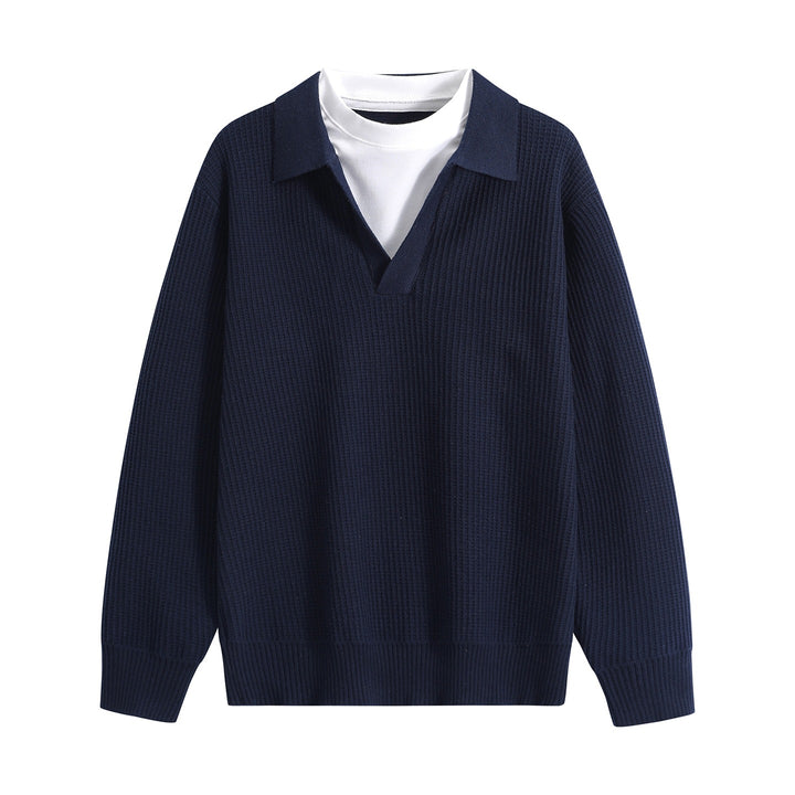 Damen Grobstruktur-Pullover mit Polokragen und V-Ausschnitt Drune