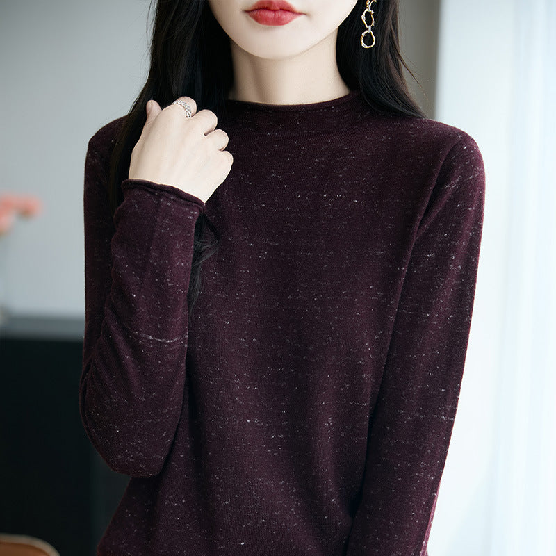 Damen Minimalistischer Nep-Strick-Longsleeve mit kurzem Stehkragen Drune
